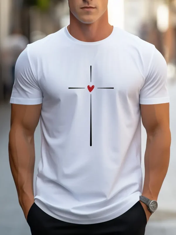 T-Shirt with Trendy Cross Line Heart