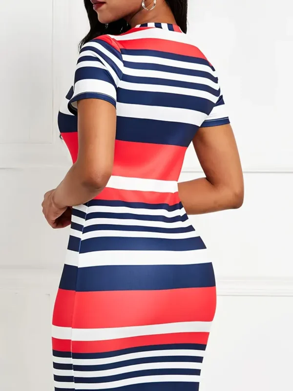 Women'S Elegant Striped Bodycon Dress, - Image 2