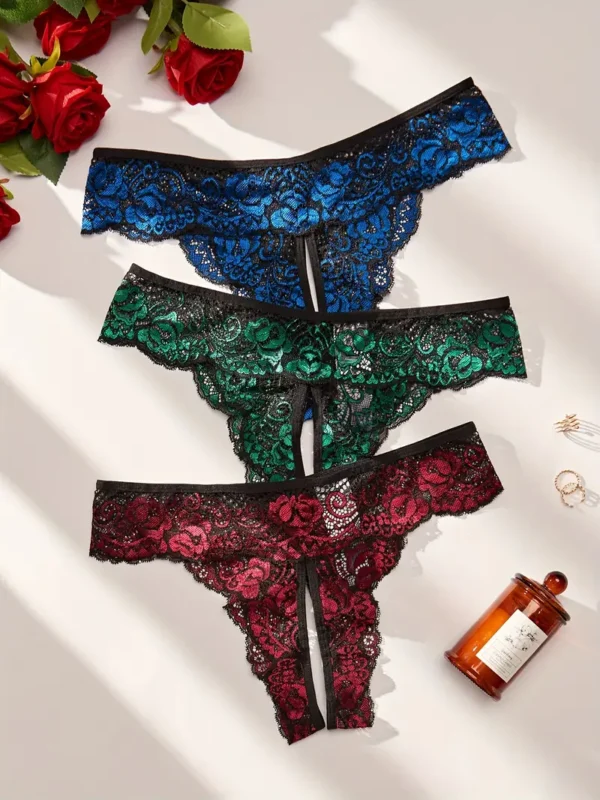 3pcs Floral Lace Thong