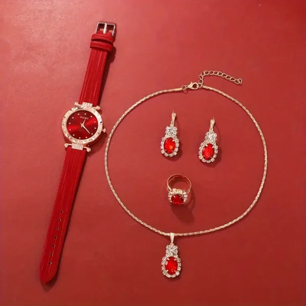 5pcs Set Popular Ladies Quartz Watches + Popular Exquisite Jewelry Set